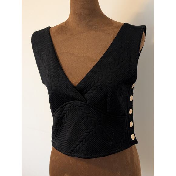 Maeve Anthropologie Cropped Quilted Vest Tank w/ Gold Buttons, S - Picture 3 of 6